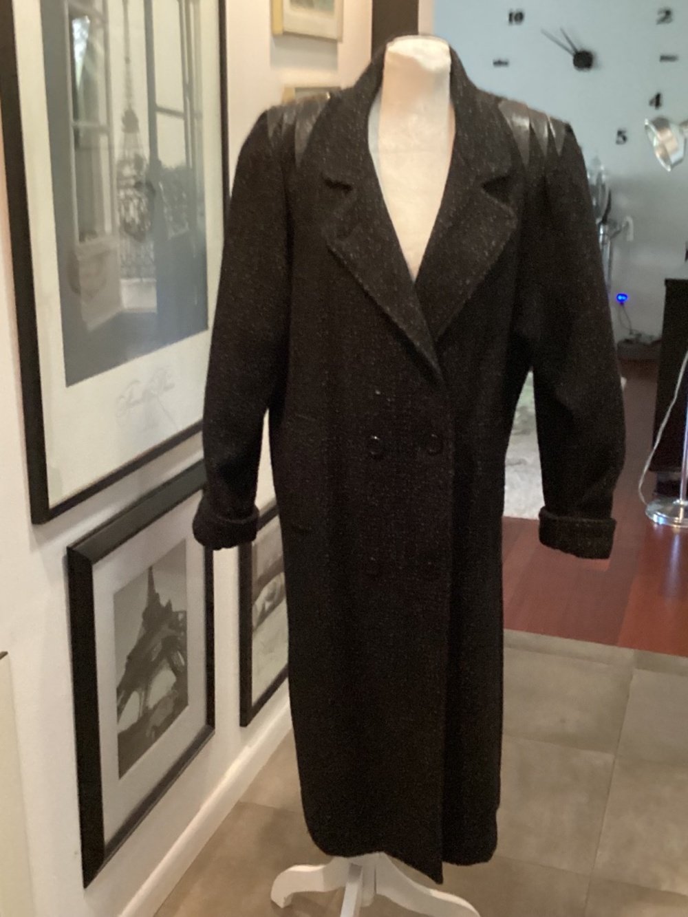 David Benjamin tweed / leather combo coat VINTAGE. FABULOUS